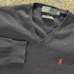 Polo Ralph Lauren‎ Sweater Men's XL Navy Blue Pullover V Neck Pima Cotton READ!!